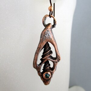 Copper Seashell Earrings, Electroformed Copper, Niobium Earwires, 2 1/4 Drop, Dangle Earrings, Ready To Ship image 3