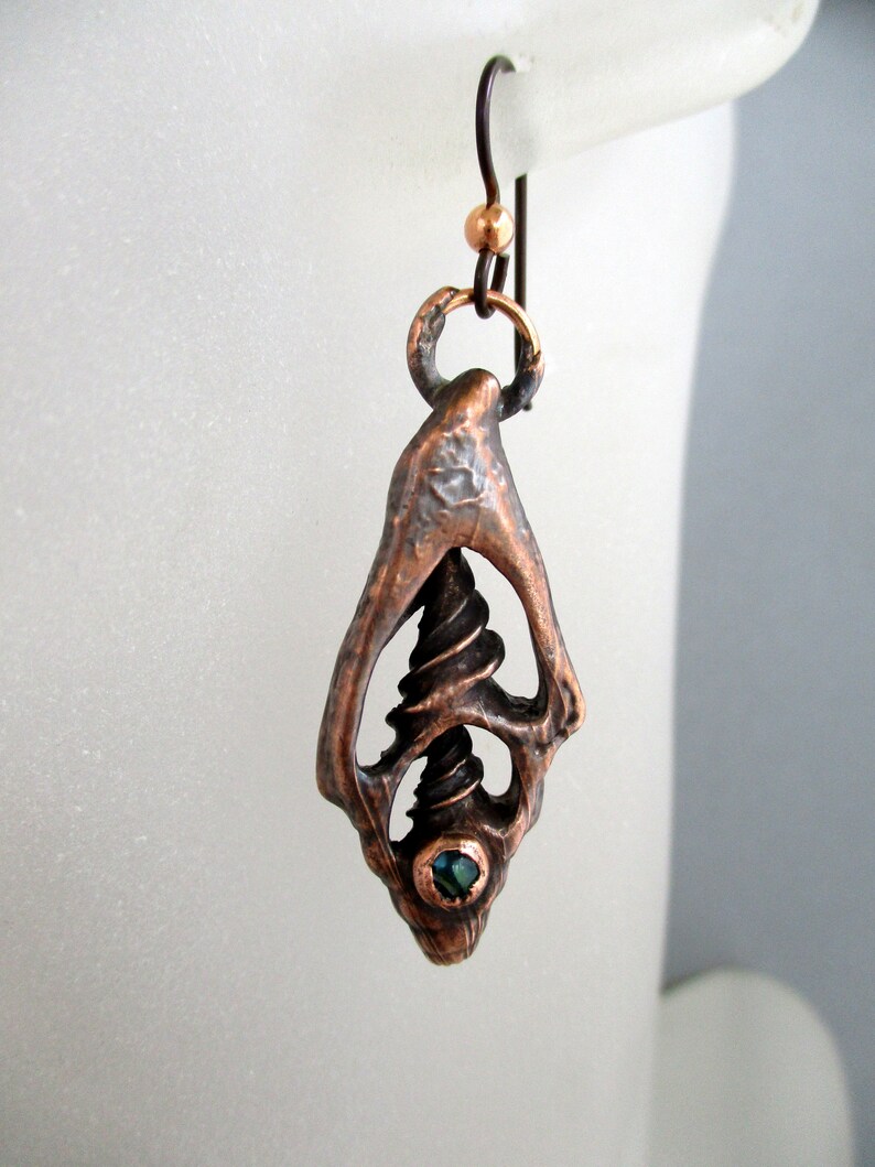 Copper Seashell Earrings, Electroformed Copper, Niobium Earwires, 2 1/4 Drop, Dangle Earrings, Ready To Ship image 3