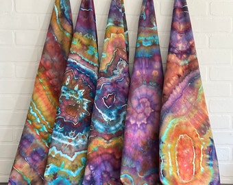 Tie Dye Flour Sack Tea Towel w/Hanging Loop, 26x28", Premium Cotton, Each Unique Ice Dyed by Hand, Sold Individually