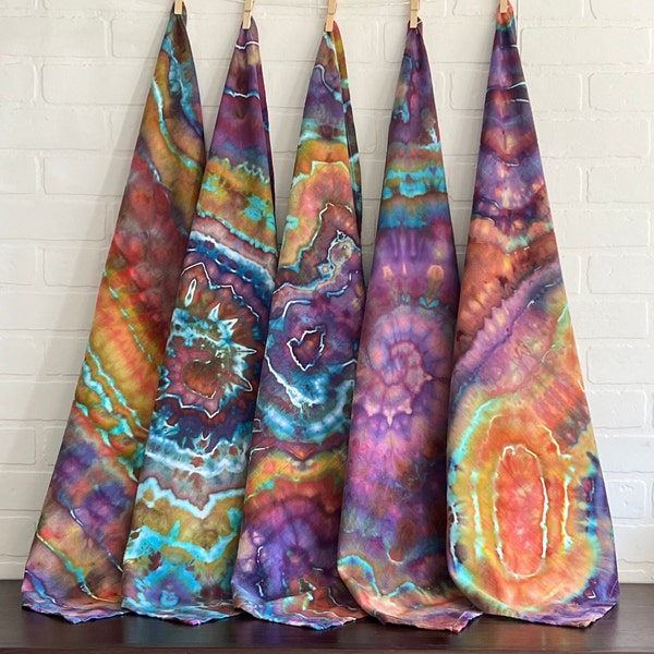 Tie Dye Flour Sack Tea Towel w/Hanging Loop, 26x28", Premium Cotton, Each Unique Ice Dyed by Hand, Sold Individually