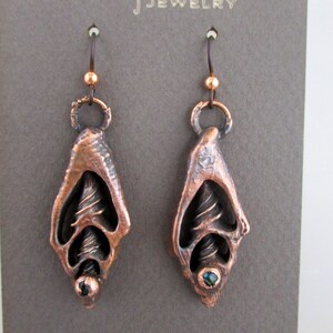 Copper Seashell Earrings, Electroformed Copper, Niobium Earwires, 2 1/4 Drop, Dangle Earrings, Ready To Ship image 2