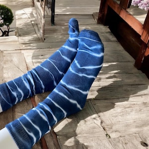 Tie Dye Bamboo Crew Socks, 10-13 Adult Size, Choose Your Pair, Indigo Ice Dye Geode, Each Pair Unique, Multi Color Socks