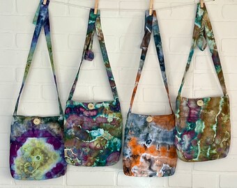 Tie Dye Cross Body Bag, Festival Bag Medium Size, Cotton Boho Hippie Bag