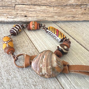 Krobo Bead Bracelet: Handmade Copper, Sea Worn Shell Toggle Clasp
