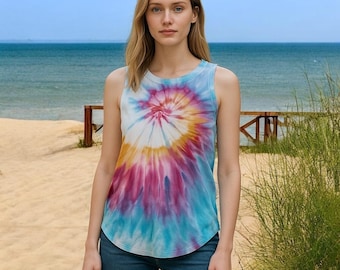 Tie Dye Tank Top: Ladies M Spiral Wave Cotton Shirt, Cotton Candy Colors