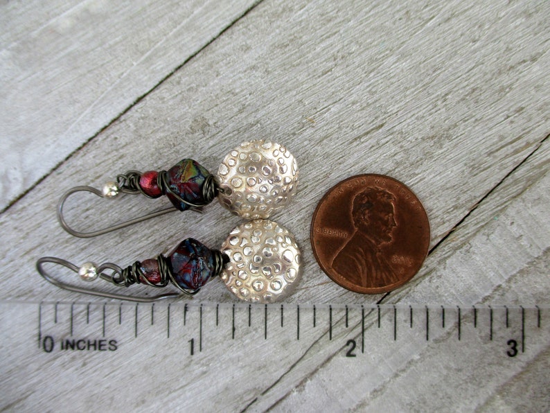 1 34 Drop Sterling Silver /& Deep Red Czech Glass Earrings Handmade Ready to Ship Niobium Ear Wire 1 34 Drop