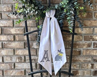 Wreath Sash Bunny Easter Monogram Khaki Chambray Cotton