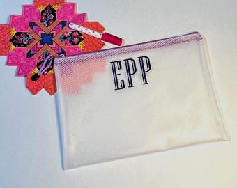 Personalized Project Bag | Embroidered EPP English Paper Piecing Mesh Zipper Pouch