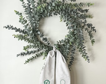 Wreath Sash Clover St Patrick’s Monogram Khaki Chambray Cotton