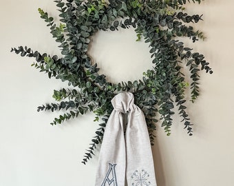 Wreath Sash Cross Easter Monogram Khaki Chambray Cotton