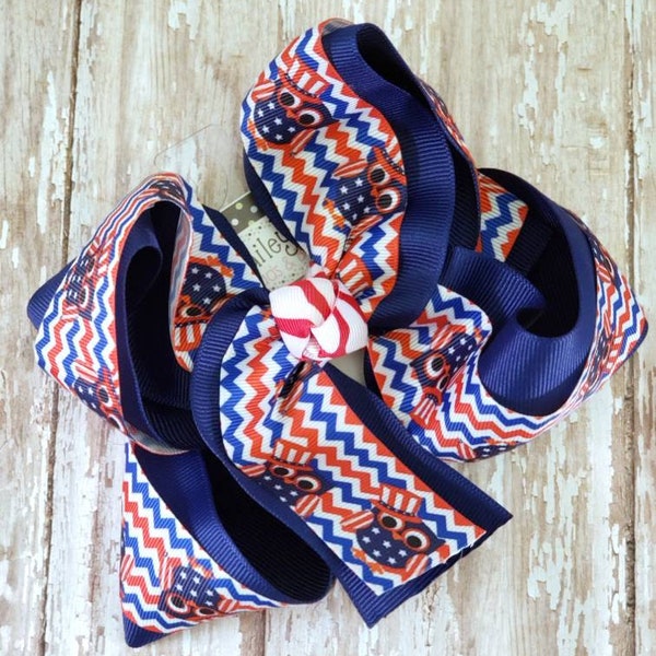 Extra Large 4th of July Hair Bow -- 6 inch Hair Bows -- Red White Blue Jumbo Hair Bows -- Big Girl Bows