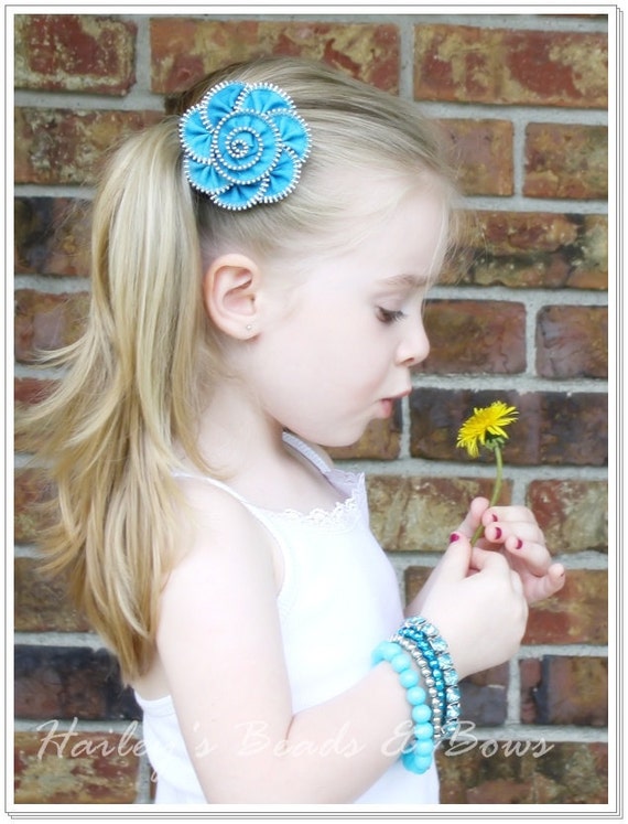 ZIPPER FLOWER Hair Clips Pink Turquoise Black White Red Zipper