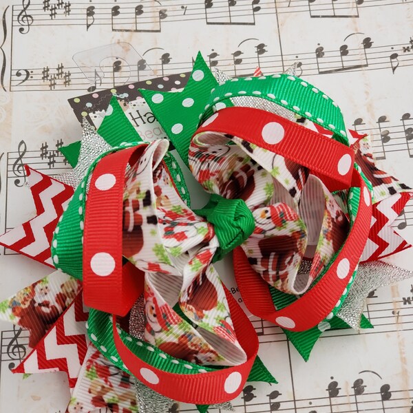 4 inch Christmas Hair Bows, Christmas Tree Hair Bow, Merry Christmas Hair Bows