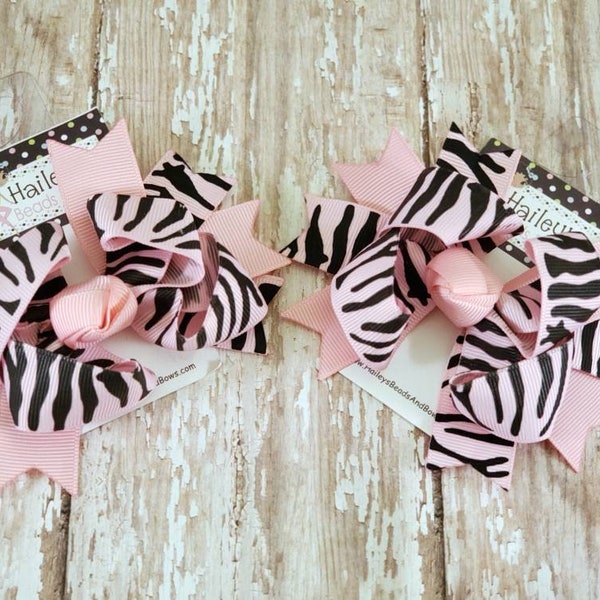 Toddler Hair Bows -- Pink Zebra Print Hair Bows -- Spike Hair Bows -- Baby Hair Bows -- Zebra Hair Bows -- Pink Hair Bows