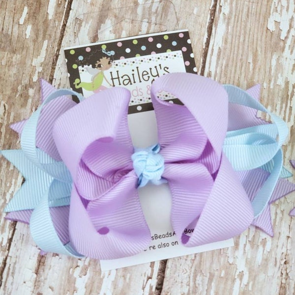 Light Blue and Lavender Hair Bow -- Loopy Spike Hair Bow -- 3 inch bows -- Toddler Bows -- Baby Bows -- Pigtail Bows