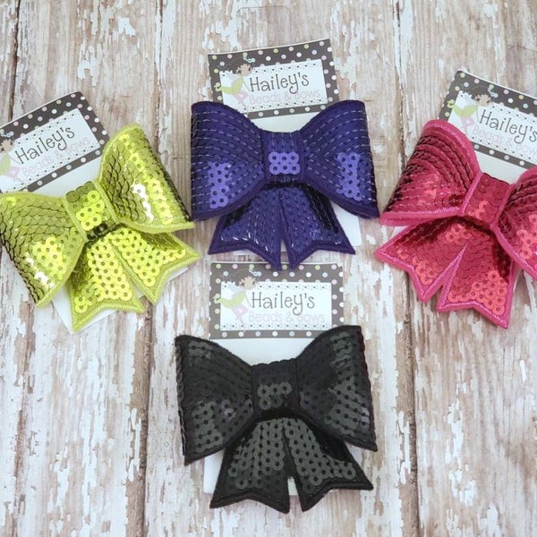 Large Sequin Hair Bows -- Baby Hair Bows -- Big Girl Hair Bows -- Lime Black Purple Hot Pink Bows -- Sparkle Bows