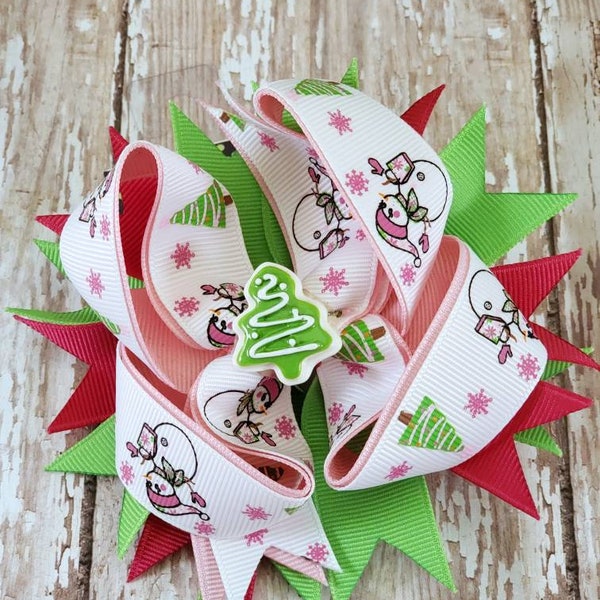 Christmas Hair Bow Pink and Green, Christmas Tree Resin Center, Christmas Bows, Spike Bows