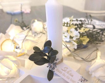 Table decorations featuring fish for communion, confirmation, baptism, and wedding (4-piece set including candle holders).