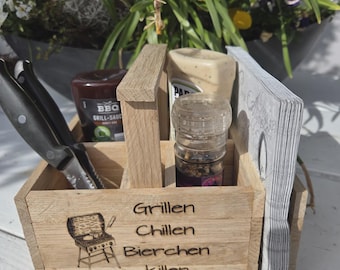 Grill butler, grill gift, barbecue evening, BBQ, men's gift, wooden bottle carrier, grilling, chilling