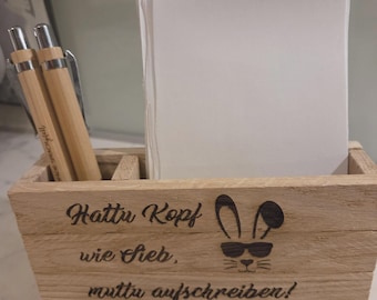 Notizzettelhalter Zettelbox Zettelhalter mit Stifthalter Holz Hattu Kopf wie...
