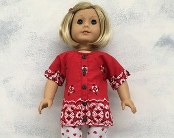 BK Red Black & White Bandana Blouse with Faux Black Button Front  - 18 Inch Doll Clothes fits American Girl