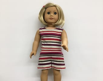 TC Maroon, Gold Glitter, Fuchsia, & Ivory Striped Tank and Shorts Set - 18 Inch Doll Clothes fits American Girl