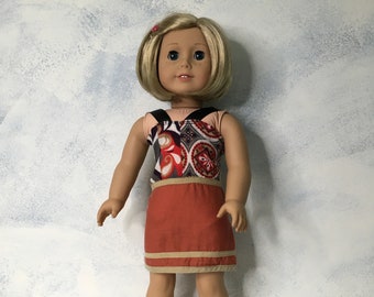 TC Burnt Orange & Gray Print Straight Sundress - 18 Inch Doll Clothes fits American Girl