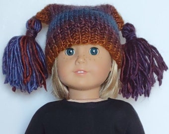 LI Multiple Colors Hand Knit Jester Hat with Tassels - 18 Inch Doll Clothes fits American Girl