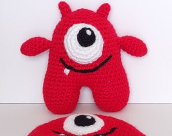 LI Amigurumi Red Medium One Eye Monster (yarn) and matching Doll Hat (yarn) Set - 18-inch Doll Accessories