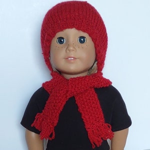 LI Red Wool Hand Knitted Ski Cap and scarf set 18 Inch Doll Clothes fits American Girl imagem 1