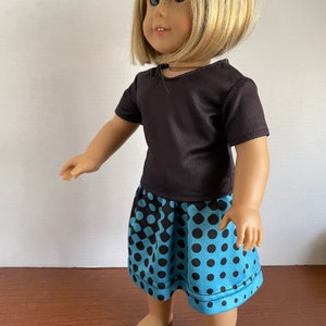 DC, Black Short Sleeve Top with Turquoise Blue & Black Dots Gathered Skirt 18 Inch Doll Clothes fits American Girl image 9