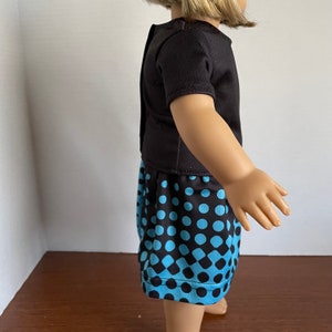 DC, Black Short Sleeve Top with Turquoise Blue & Black Dots Gathered Skirt 18 Inch Doll Clothes fits American Girl image 6