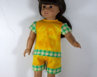 BK Sunshine Yellow Shorts & Top Set, Trimmed with Green and Yellow Plaid - 18 Inch Doll Clothes fits American Girl Dolls