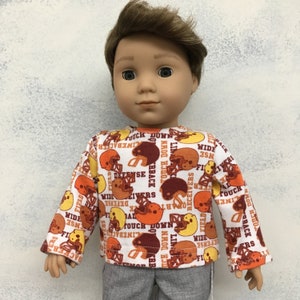 18 Inch Boy Doll Clothes fits American Girl or Boy White Brown Orange Football Helmets Long Sleeve Tee - Handmade by BK