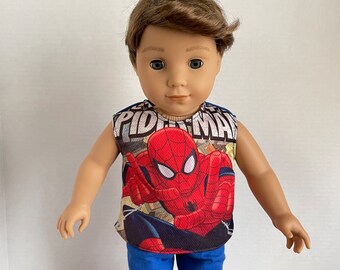 DC, Blue Tank Top Shirt with Superhero Graphic Front - 18 Inch Doll Clothes fits American Boy or Girl