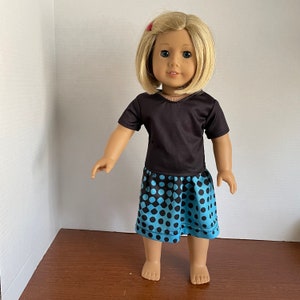 DC, Black Short Sleeve Top with Turquoise Blue & Black Dots Gathered Skirt 18 Inch Doll Clothes fits American Girl image 1