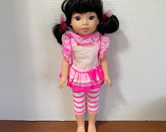 BK, Hot Pink & White Top with Ruffles and Hot Pink and White Striped Capri Leggings - 14.5 Inch Doll Clothes fits AG Wellie Wishers