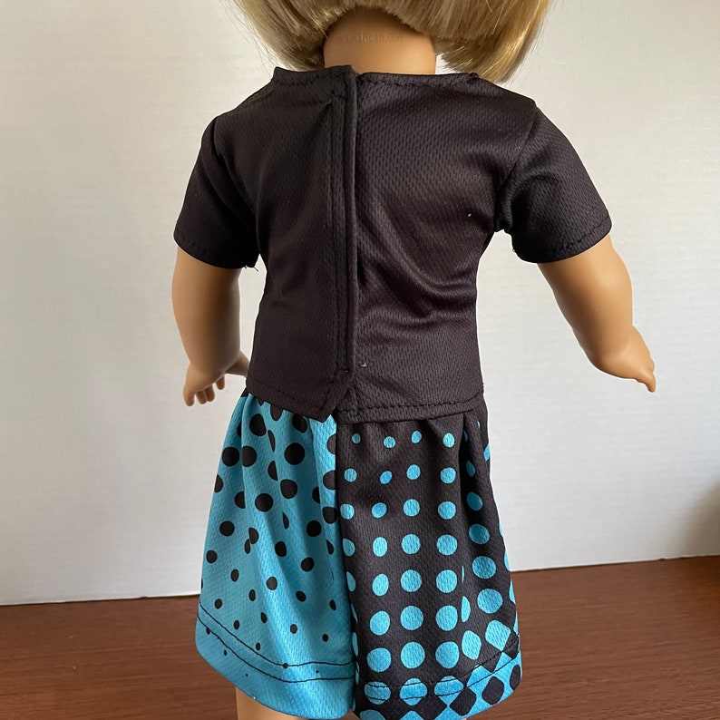 DC, Black Short Sleeve Top with Turquoise Blue & Black Dots Gathered Skirt 18 Inch Doll Clothes fits American Girl image 7