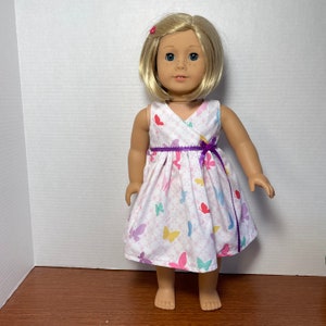 LI, White Crisscross Dress with Colorful Butterfly Print 18 Inch Doll Clothes fits American Girl image 1