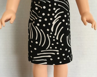 BK Black & White Dots and Dashes Print Lycra Skirt - 14.5 Inch Doll Clothes fits AG Wellie Wishers