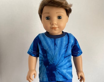 BK, Navy & Blue Tie Dye Short Sleeve Tee with Ribbing at Neck  - 18 Inch Boy Doll Clothes fits American Girl or Boy