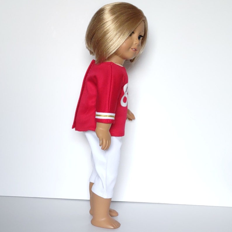 LI Red Football Jersey Number 87 and White Knit Capris 18 Inch Doll Clothes fits American Girl image 3