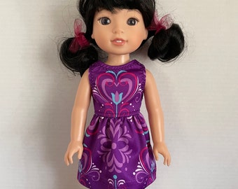 BK, Princess Sister Purple Sleeveless Dress - 14.5 Inch Doll Clothes fits AG Wellie Wishers
