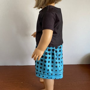 DC, Black Short Sleeve Top with Turquoise Blue & Black Dots Gathered Skirt 18 Inch Doll Clothes fits American Girl image 8