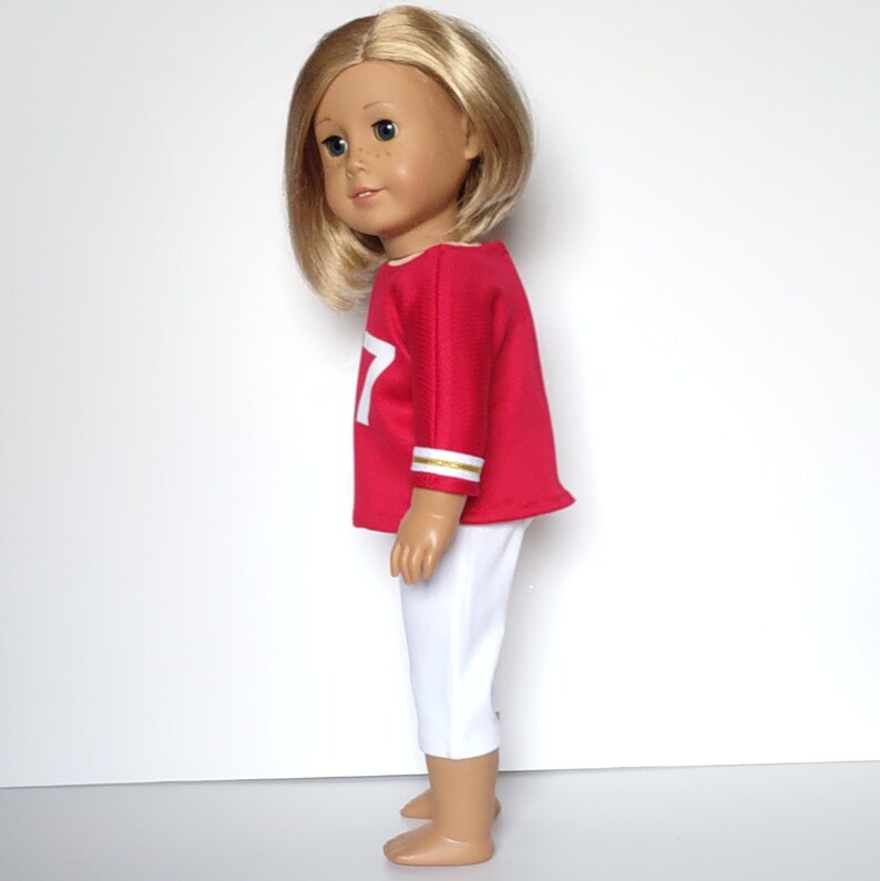 LI Red Football Jersey Number 87 and White Knit Capris 18 Inch Doll Clothes fits American Girl image 4