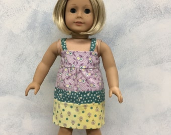 TC Lavender Green Yellow Color Block Sundress from 1930's Style Calicos - 18 Inch Doll Clothes fits American Girl