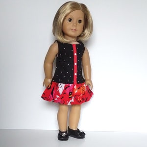 LI Black/White Polka-dot Long Bodice Dress/Red & Orange Skirt/red ribbon front/white buttons 18 Inch Doll Clothes fits American Girl image 3