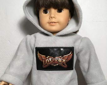 BK Unisex Gray Hoodie with "Live to Ride" Patch, Sturgis - 18 Inch Doll Clothes fits American Girl (or boy) Dolls