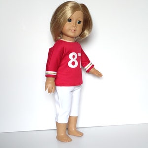 LI Red Football Jersey Number 87 and White Knit Capris 18 Inch Doll Clothes fits American Girl image 2