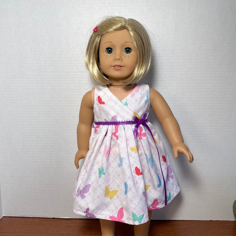 LI, White Crisscross Dress with Colorful Butterfly Print 18 Inch Doll Clothes fits American Girl image 3